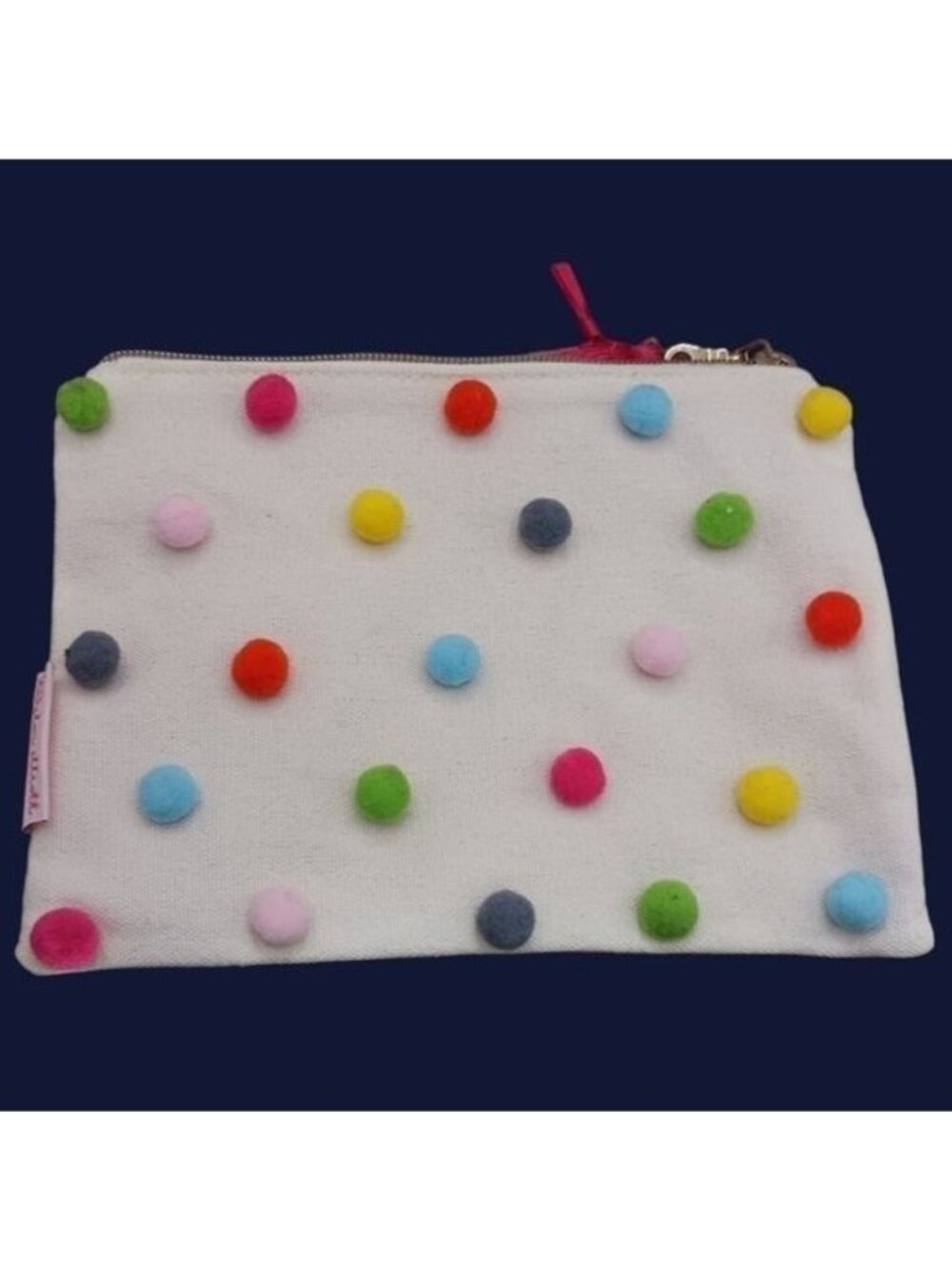 Taylor Elliott Multicolor Pom Pom Zip Cosmetic Pouch